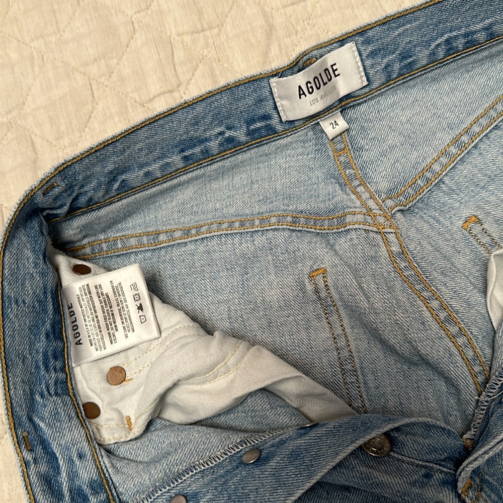Aritzia Agolde - Riley High Waist Crop Jean - Ripped Blue Size 24 - Shatter Wash - Picture 4 of 9